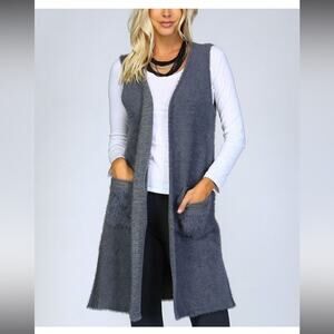 Women’s grey fuzzy long vest